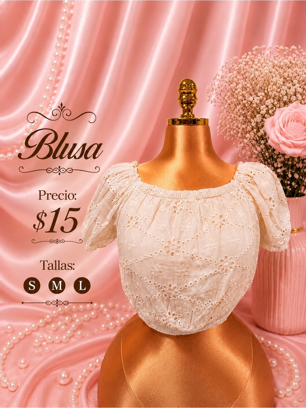 Cream Off-Shoulder Puff-Sleeve Blouse S/M/L